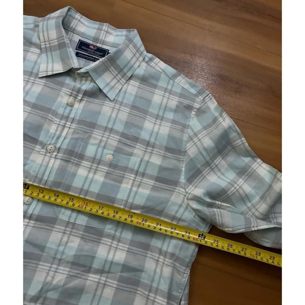 Mens Vineyard Vines Slim Longshore Silk Blend Plaid Button Down Casual Shirt - Picture 5 of 6